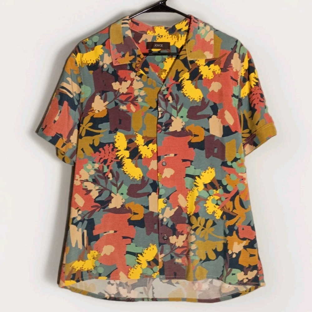 JOYCE Mens Silk and Wool Short Sleeve Button Up Camp Shirt Sz S Made In Italy